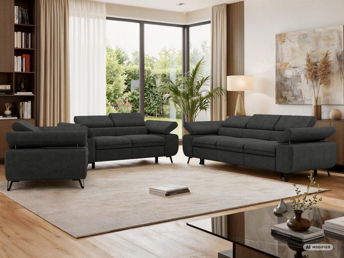 SITZGARNITUR PETER 1+2+3 mit Schlaffunktion - Dunkelgrau Stukture - Dunkelgrau/Graphitfarben, Textil/Metall (262/76/99cm) - MKS