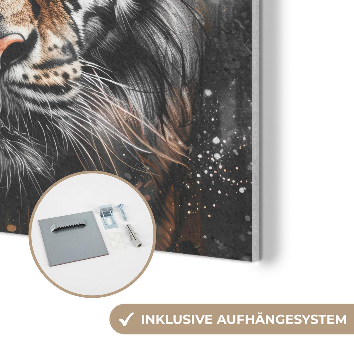 AKUSTIKBILD Tiger - Tiere - Porträt - Luxus - Schwarz Akustikpaneele 90x90 cm - Braun, Kunststoff (90/90/0.9cm) - MuchoWow