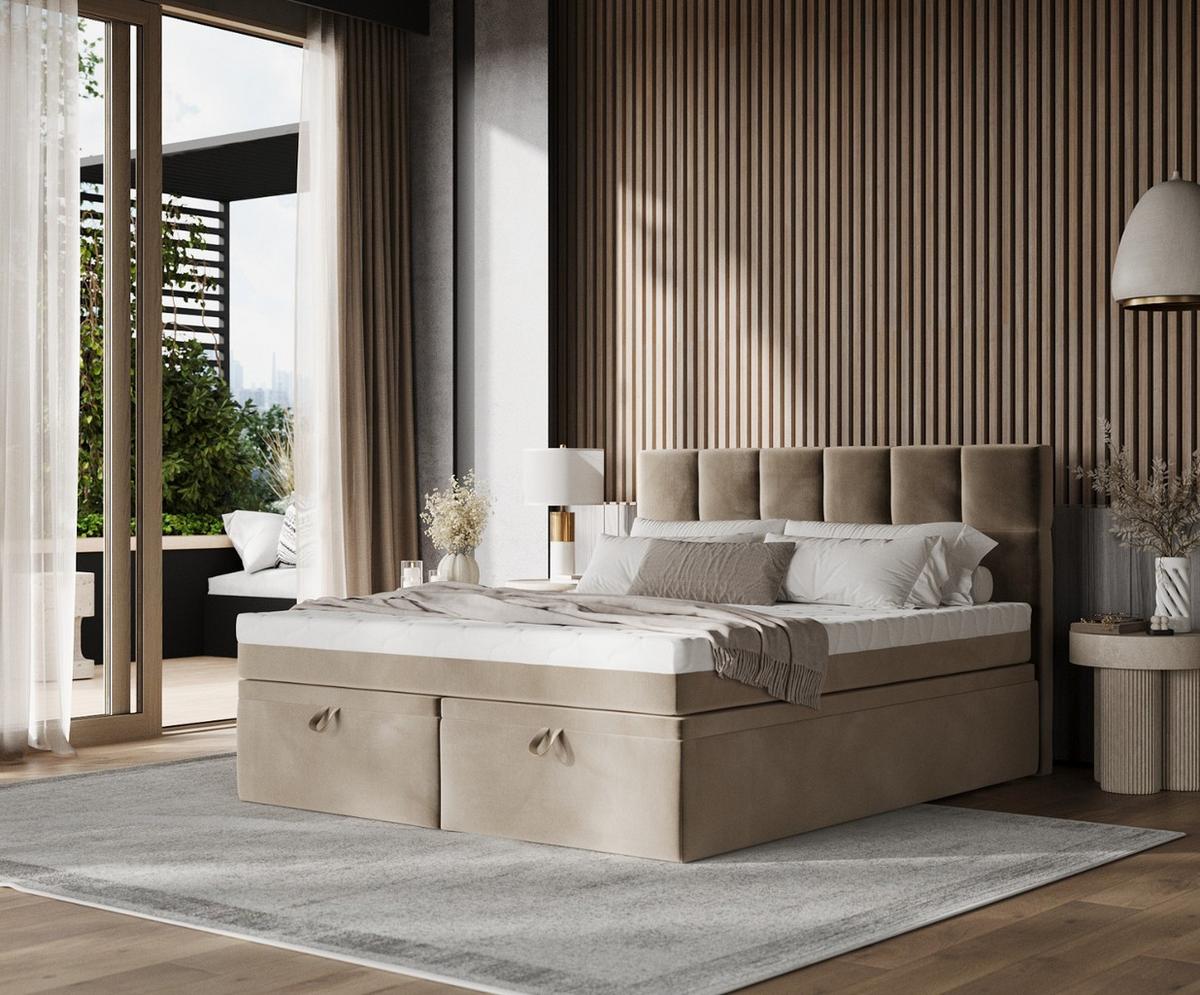 BOXBETT Elano 200/200 cm Taupe im Paros Stoff - Taupe/Schwarz, Holz/Holzwerkstoff (200/200cm) - AltaBeds