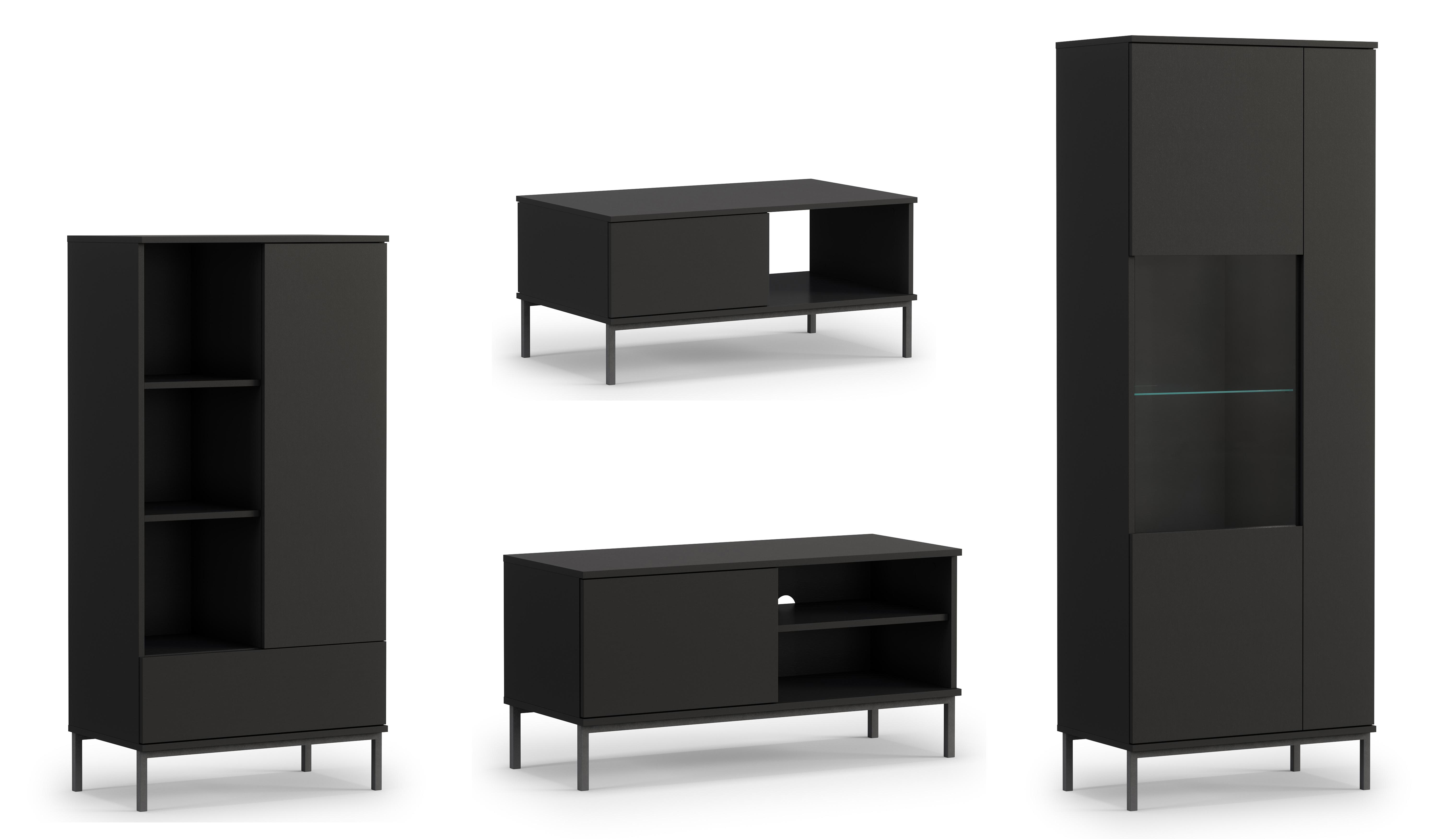 WOHNWAND Queba 1 Schwarz 240/190/60 cm Funktional Modern - Schwarz, Holzwerkstoff/Kunststoff (240/190/60cm) - AX Living