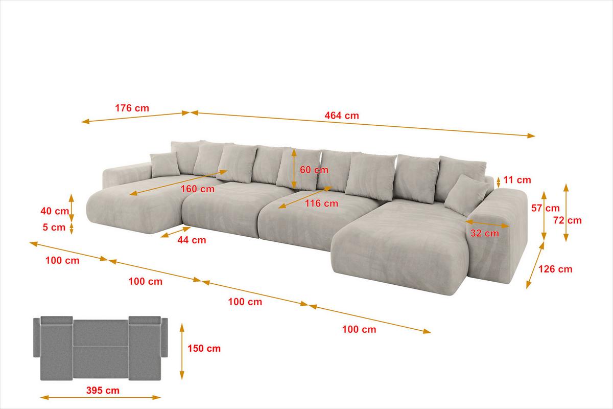 WOHNLANDSCHAFT mit Schlaffunktion ESKAR-U2-464x176x72cm Hellbraun - Hellbraun, Holzwerkstoff/Kunststoff (176/72/464cm) - ALTDECOR