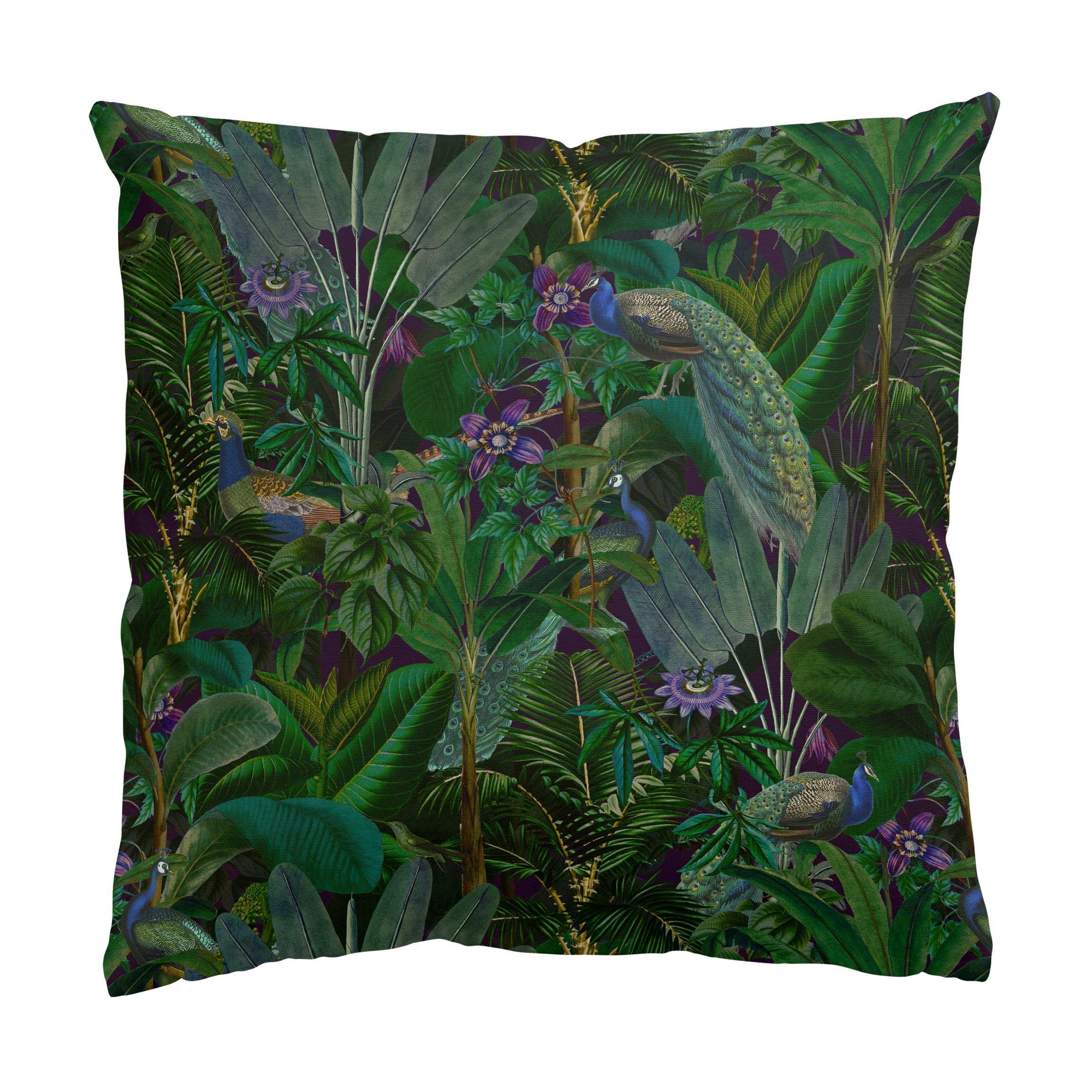 DEKOKISSEN Dschungelblätter mit Pfauen 40/40 cm - Grün, Textil (40/40/10cm) - Bilderwelten