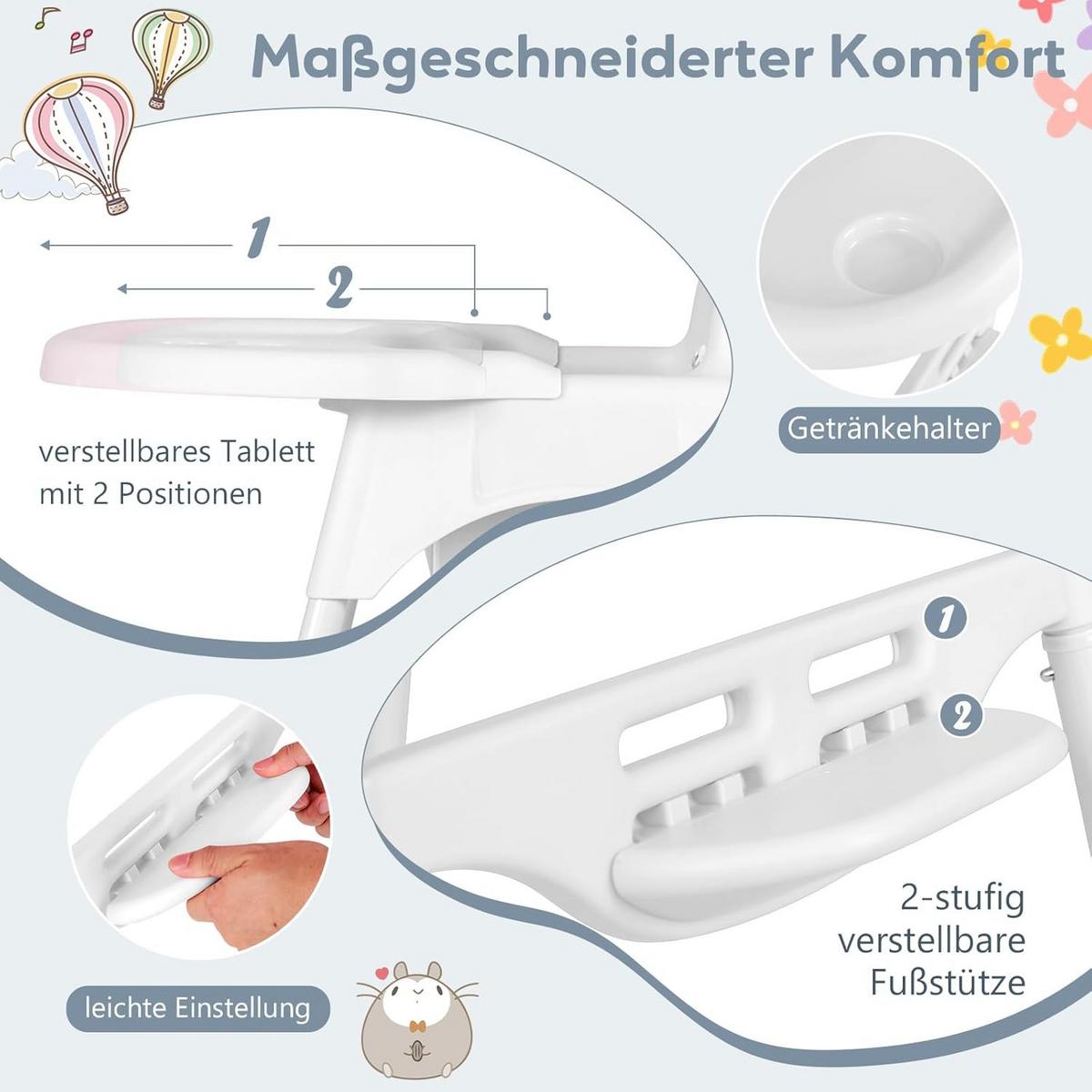BABYHOCHSTUHL Weiß - Weiß, Kunststoff (66/87/61.5cm) - COSTWAY