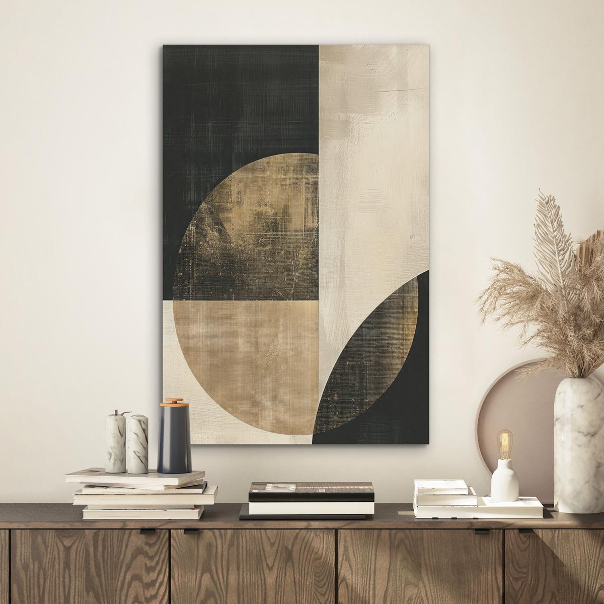 AKUSTIKBILD Abstrakt - Geometrische Formen - Schwarz - Gold Kunstdruck Schlafzimmer 50x70 cm - Ecru, Kunststoff (50/70/0.9cm) - MuchoWow