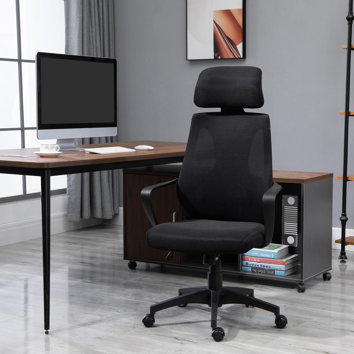 BÜROSTUHL Polyester Schaumstoff Schwarz - Schwarz, Kunststoff (55/126/64cm) - Vinsetto