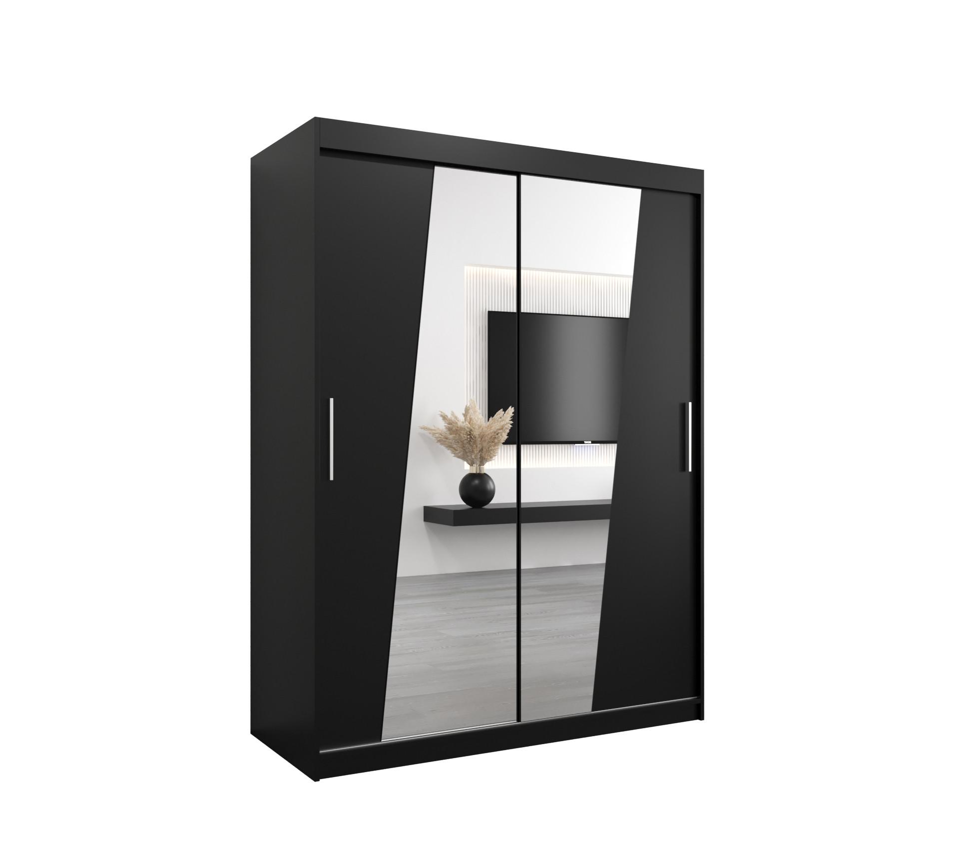 SCHWEBETÜRENSCHRANK 200/150/62 2-türig - Silberfarben/Schwarz, Holz/Kunststoff (150/200/62cm) - MÖBEL KRYSPOL