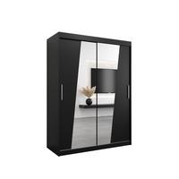 SCHWEBETÜRENSCHRANK 200/150/62 2-türig - Silberfarben/Schwarz, Holz/Kunststoff (150/200/62cm) - MÖBEL KRYSPOL