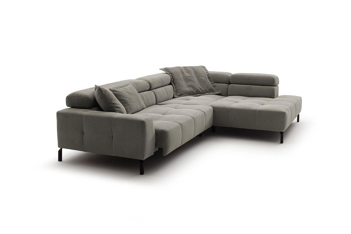 ECKSOFA MIT MOTORISCHEM SITZVORZUG OHIO Grau Cord Relaxfunktion - Schwarz/Grau, Textil/Metall (311/219cm) - KAWOLA
