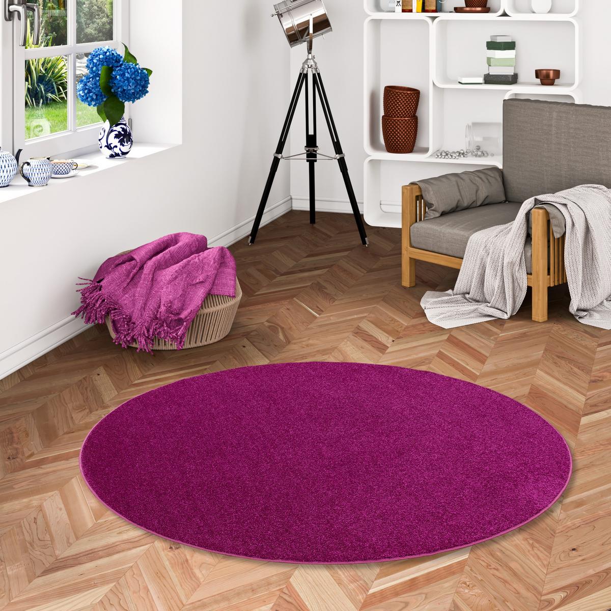 HOCHFLOR VELOURS TEPPICH LUNA RUND - Violett, Textil (160/160cm) - Snapstyle