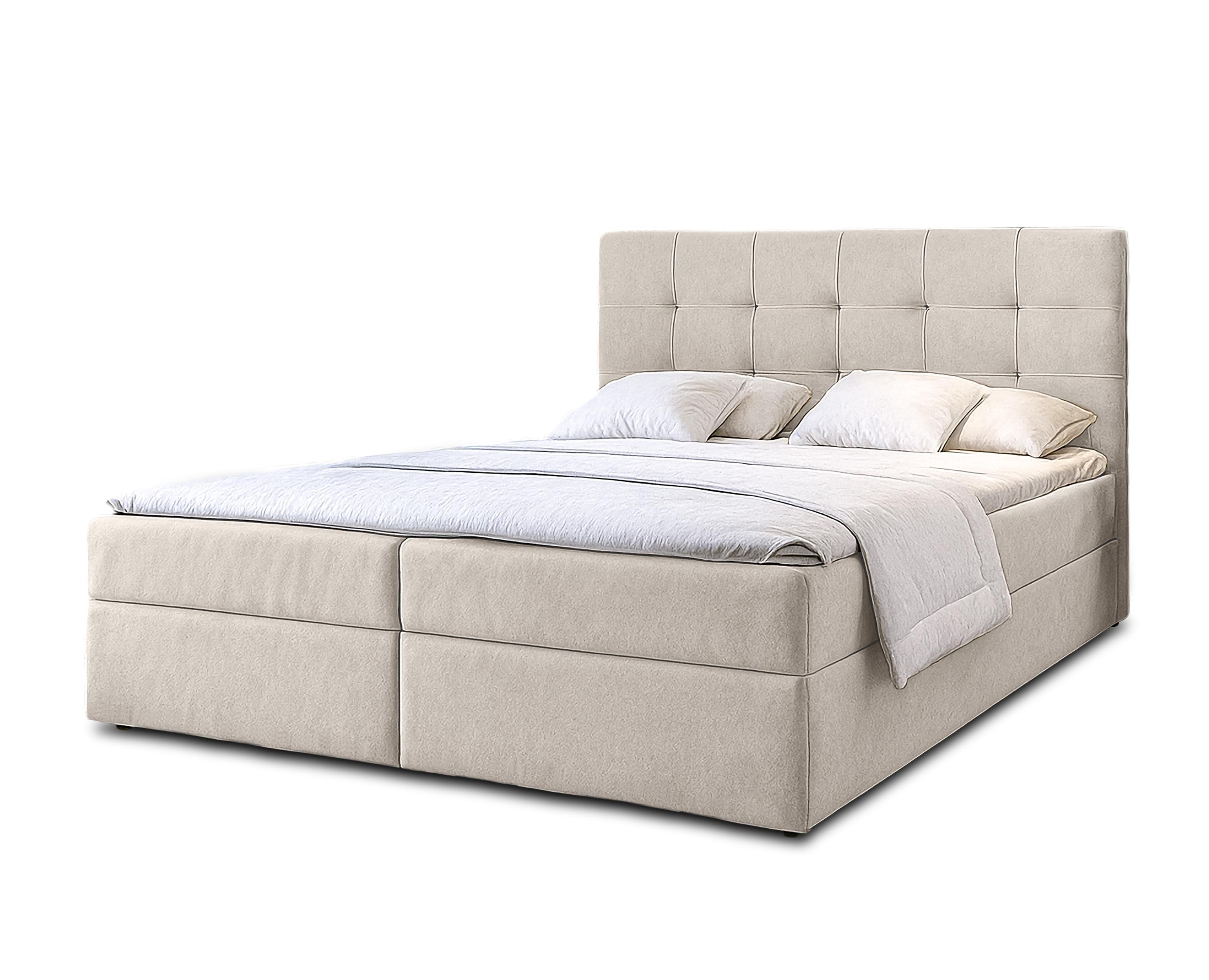 BOXBETT GECETENI 180x200 cm mit Bettkasten und Matratze - Beige + TOPPER - Beige/Schwarz, Holz/Holzwerkstoff (180/200cm) - AX Living
