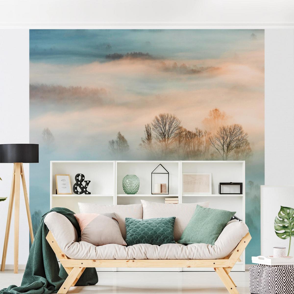 FOTOTAPETE Nebel bei Sonnenaufgang 240/240 cm - Eichefarben, Papier (240/240cm) - Bilderwelten