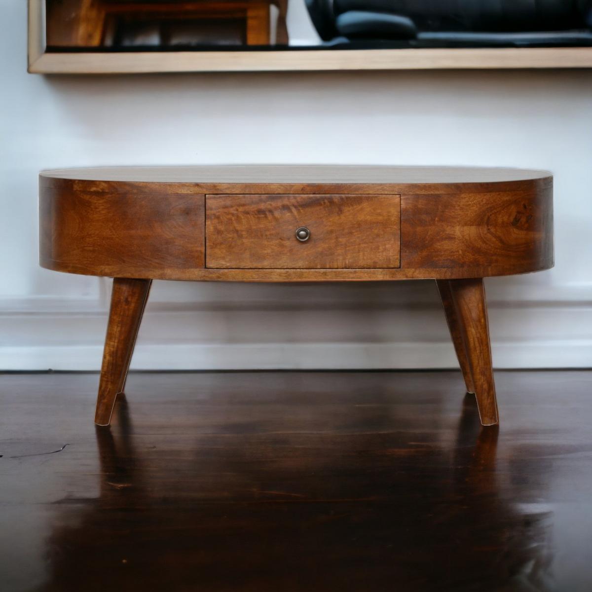 COUCHTISCH mit 2 Schubladen, Nordische Beine, Braun - Messingfarben/Braun, Holz/Metall (55/85/40cm) - Artisan Furniture