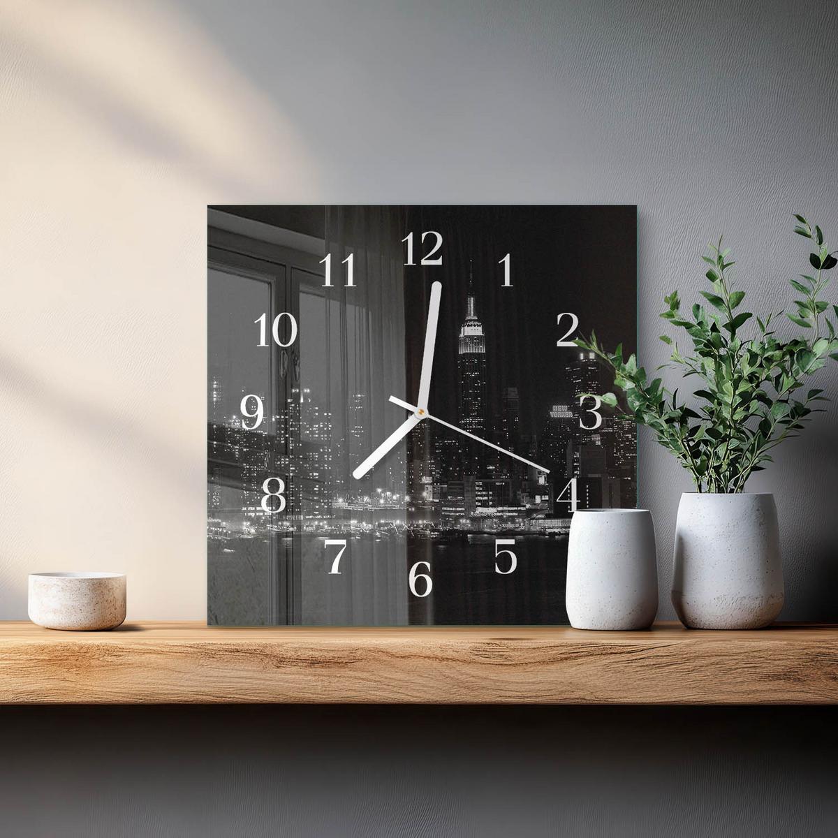 WANDUHR aus Glas 30x30 cm - Horizont - Schwarz, Glas (30/30/0.4cm) - TULUP