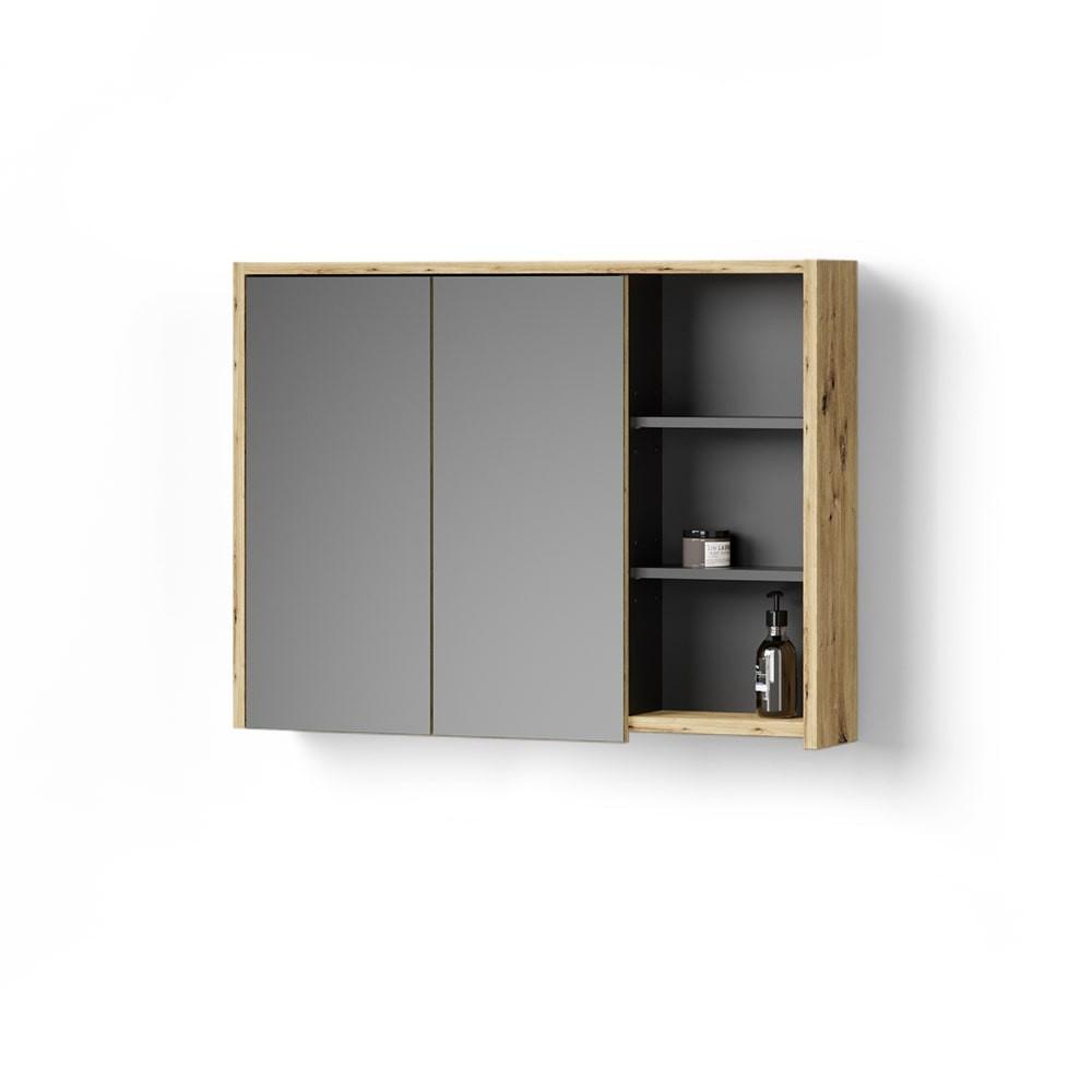 BADSPIEGELSCHRANK Vomano Eiche/Anthrazit 100 x 75 cm - Eichefarben/Anthrazit, Holzwerkstoff (100/75/18cm) - Livinity®