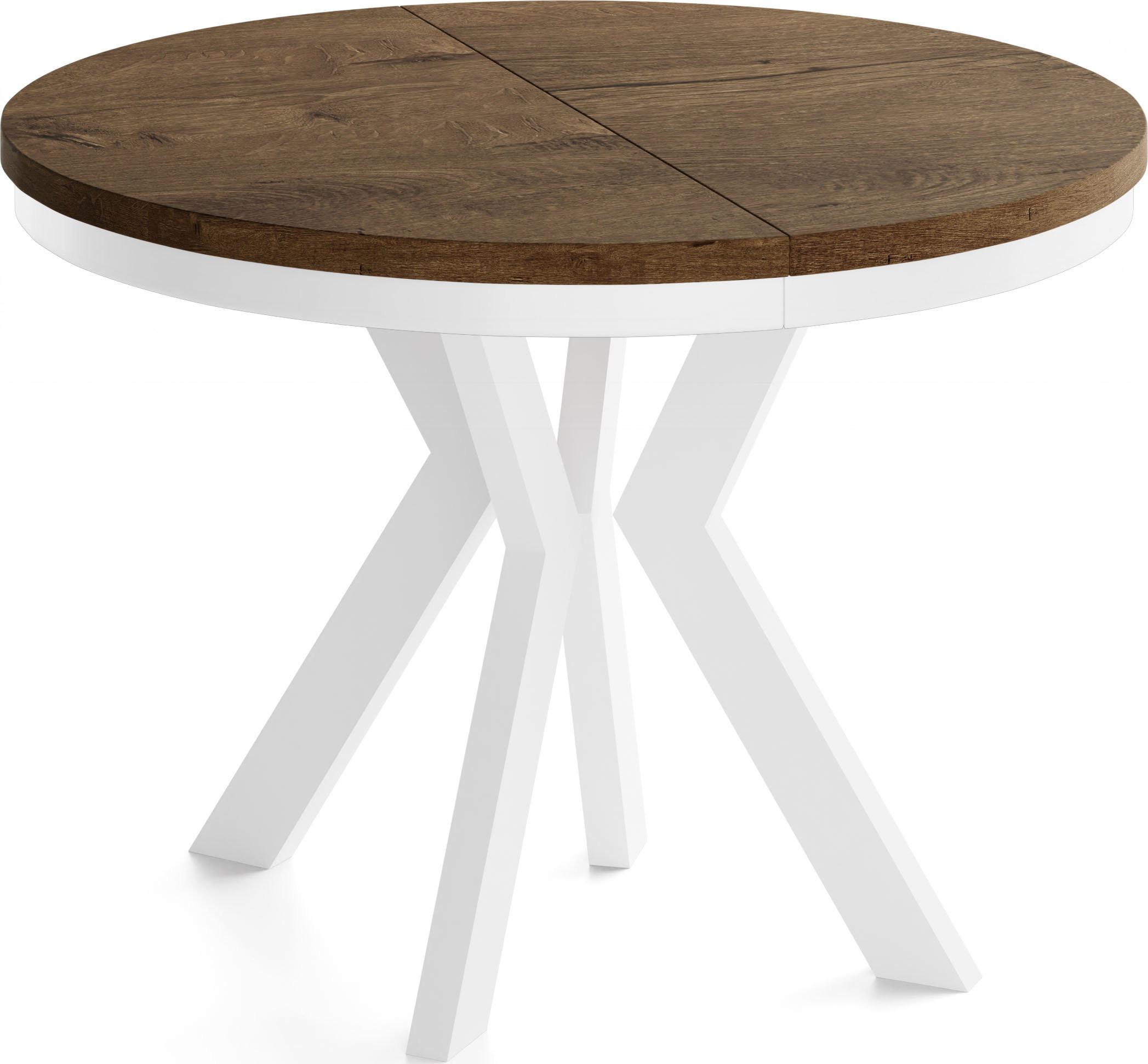 ESSTISCH Savio Weiß Neo rund ausziehbar verlängerbar, Eiche Braun Rustikal 90-190/90/77 cm - Alteiche/Weiß, Holz/Holzwerkstoff (90/190/77cm) - WFL GROUP