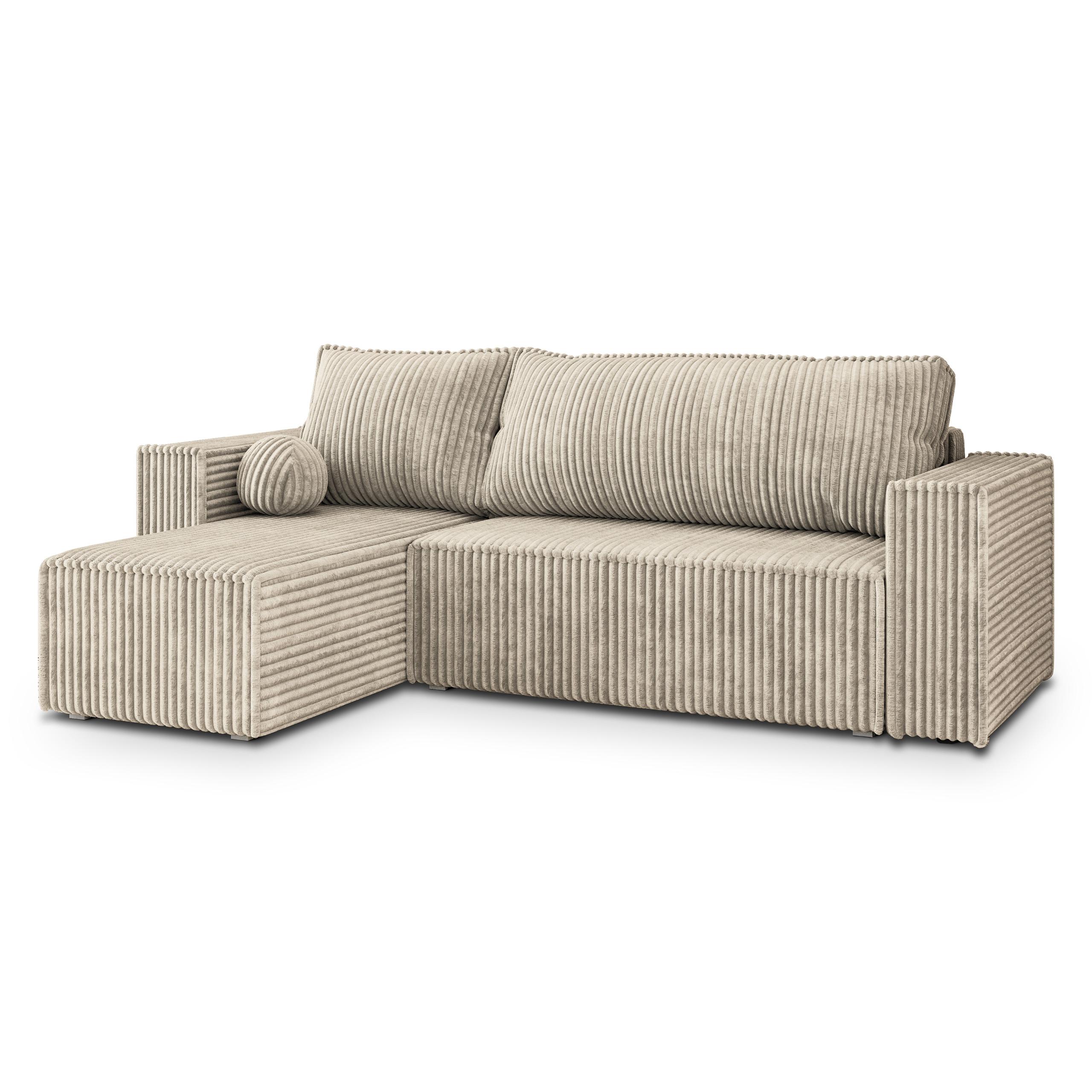 ECKSOFA RAVELO T Creme Kordstoff mit Schlaffunktion - Creme/Grau, Holz/Kunststoff (240/140cm) - MASSENO