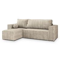 ECKSOFA RAVELO T Creme Kordstoff mit Schlaffunktion - Creme/Grau, Holz/Kunststoff (240/140cm) - MASSENO