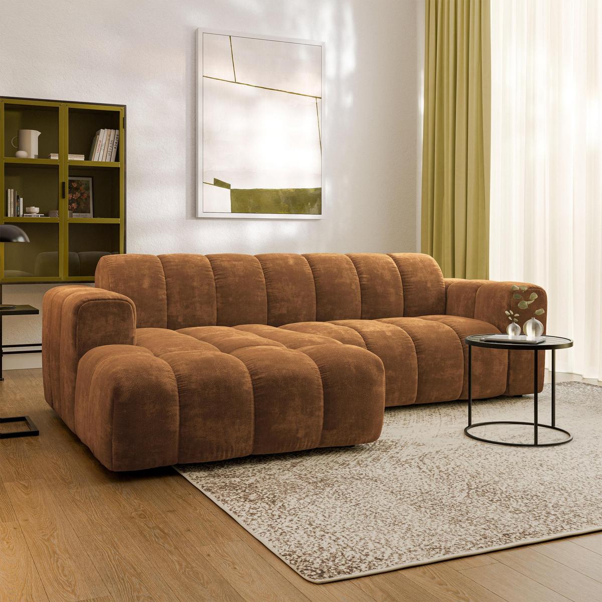 ECKSOFA TISI Hellbraun Chenille - Hellbraun, Holz (274/165cm) - MASSENO