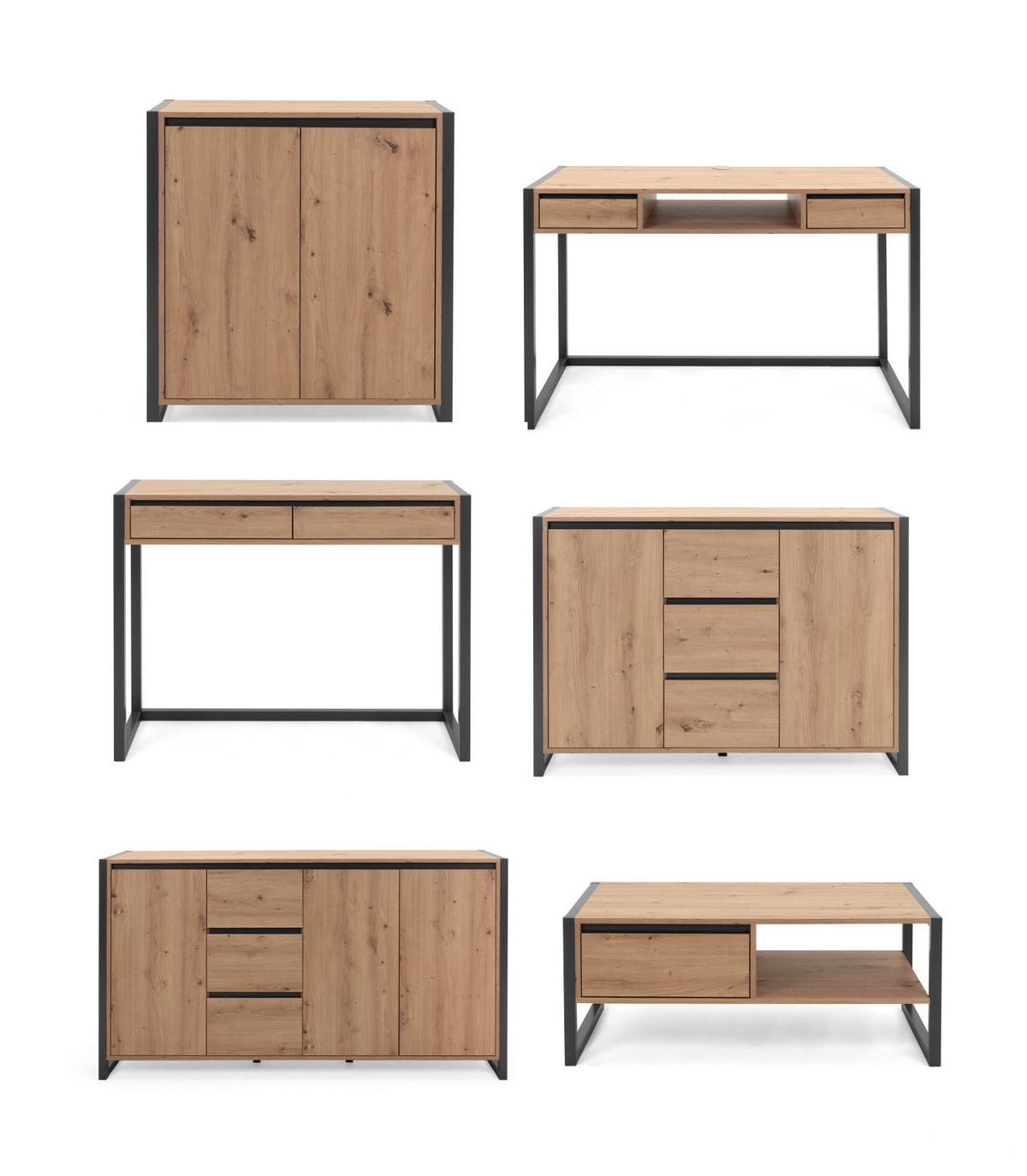 KONSOLENTISCH Eiche Artisan, grau 100 cm Industrial Design, Ablagetisch mit Schubladen - Anthrazit/Eiche Artisan, Holzwerkstoff (35/100/75cm) - Furn.Design