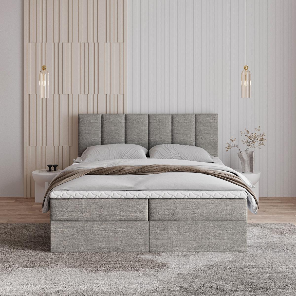 BOXBETT MERIL 140x200 cm mit Matratze und Topper - Hellgrau - Hellgrau, Holz (140/200cm) - MASSENO