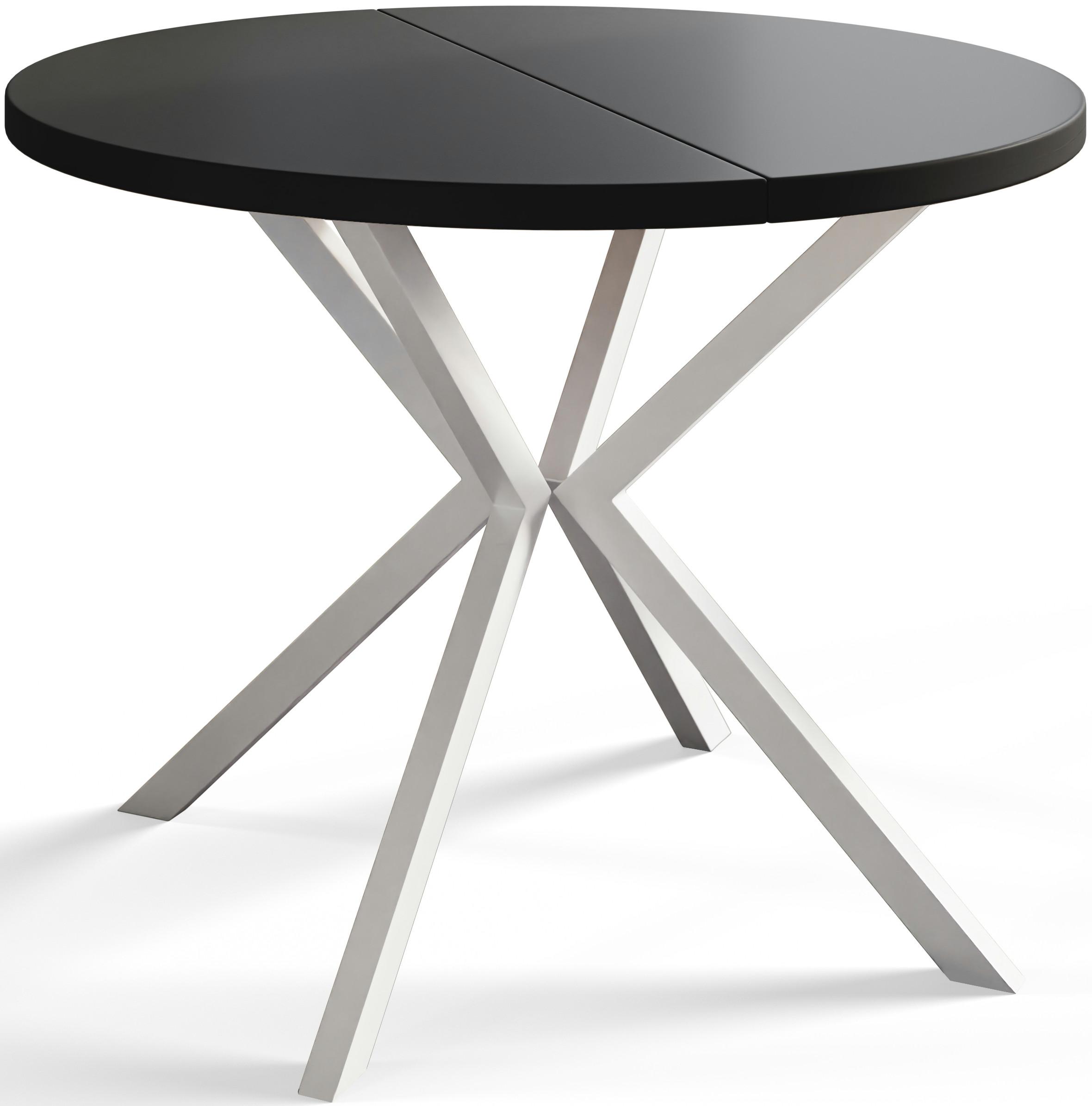 RUNDER Esszimmertisch LOFT LITEN, ausziehbarer Tisch Durchmesser: 120 cm/200 cm, Wohnzimmertisch Farbe: Schwarz, mit Metallbeinen in Farbe Weiß - Schwarz/Weiß, Holzwerkstoff (120/120/76cm) - Alpi-Möbel
