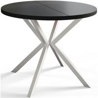 RUNDER Esszimmertisch LOFT LITEN, ausziehbarer Tisch Durchmesser: 120 cm/200 cm, Wohnzimmertisch Farbe: Schwarz, mit Metallbeinen in Farbe Weiß - Schwarz/Weiß, Holzwerkstoff (120/120/76cm) - Alpi-Möbel