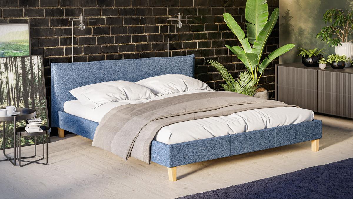 POLSTERBETT Arles 180/200 cm Boucle Stoff - Blau/Hellbraun, Holz/Textil (180/200cm) - S-Style Möbel