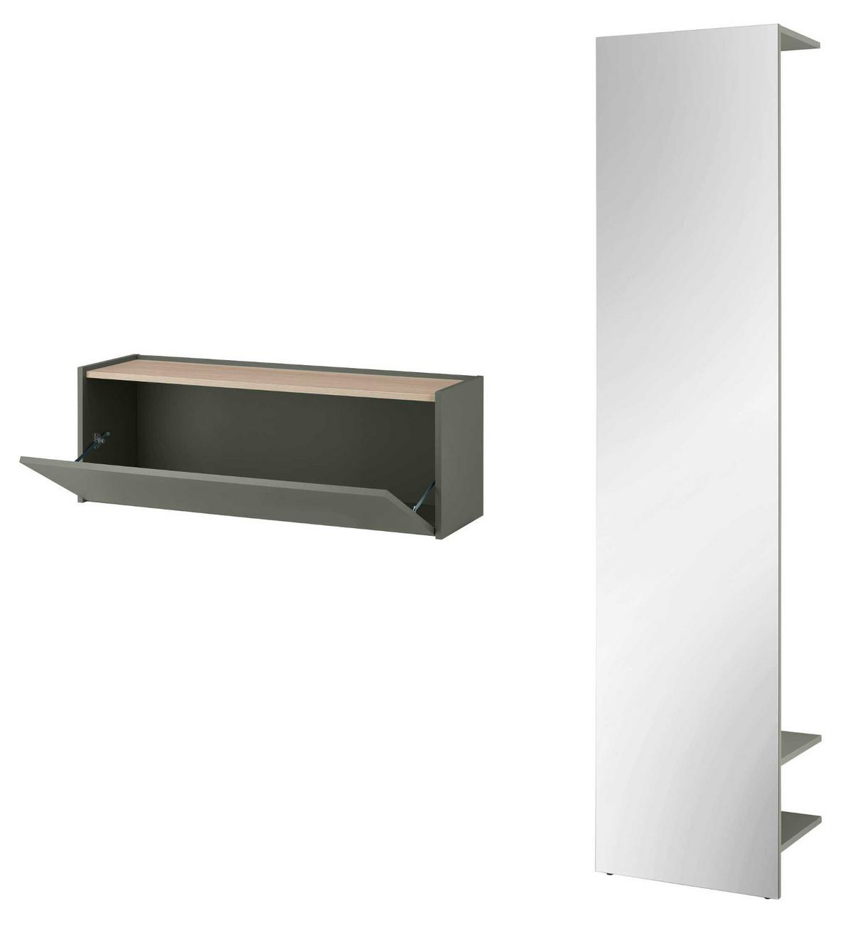 GARDEROBE in Salbei Grün mit Eiche, Kompaktgarderobe Set 2-teilig 150 x 200 cm - Salbeigrün/Eichefarben, Glas/Holz (150/200/30cm) - Furn.Design