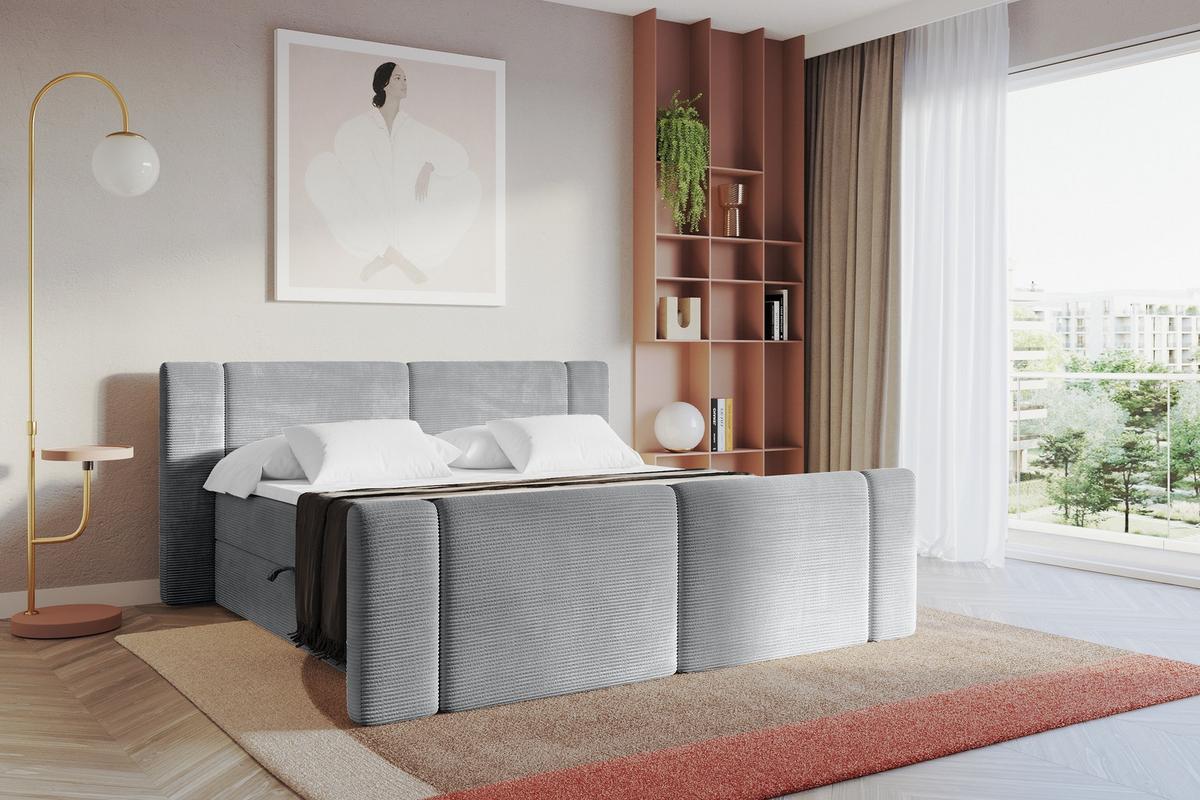 BOXBETT mit Matratze H3 - EVON Zanozek - 180x200 cm Grau - Graubraun, Holzwerkstoff (180/200cm) - ALTDECOR