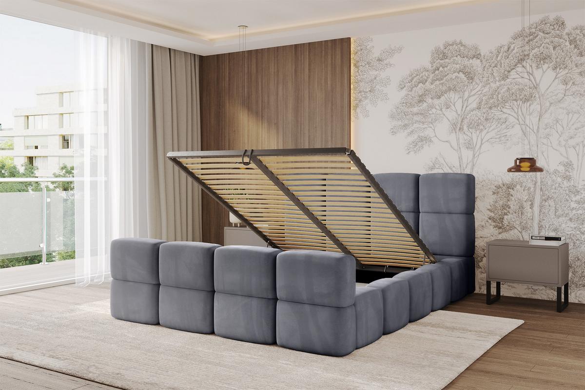 POLSTERBETT mit Bettkasten und Lattenrost, Bett mit Matratze H3/H4, Kopfteil, Boxbett, Doppelbett mit Stauraum - NATA-Z 120x200 Dunkelgrau - Dunkelgrau, Holzwerkstoff/Textil (120/200cm) - ALTDECOR