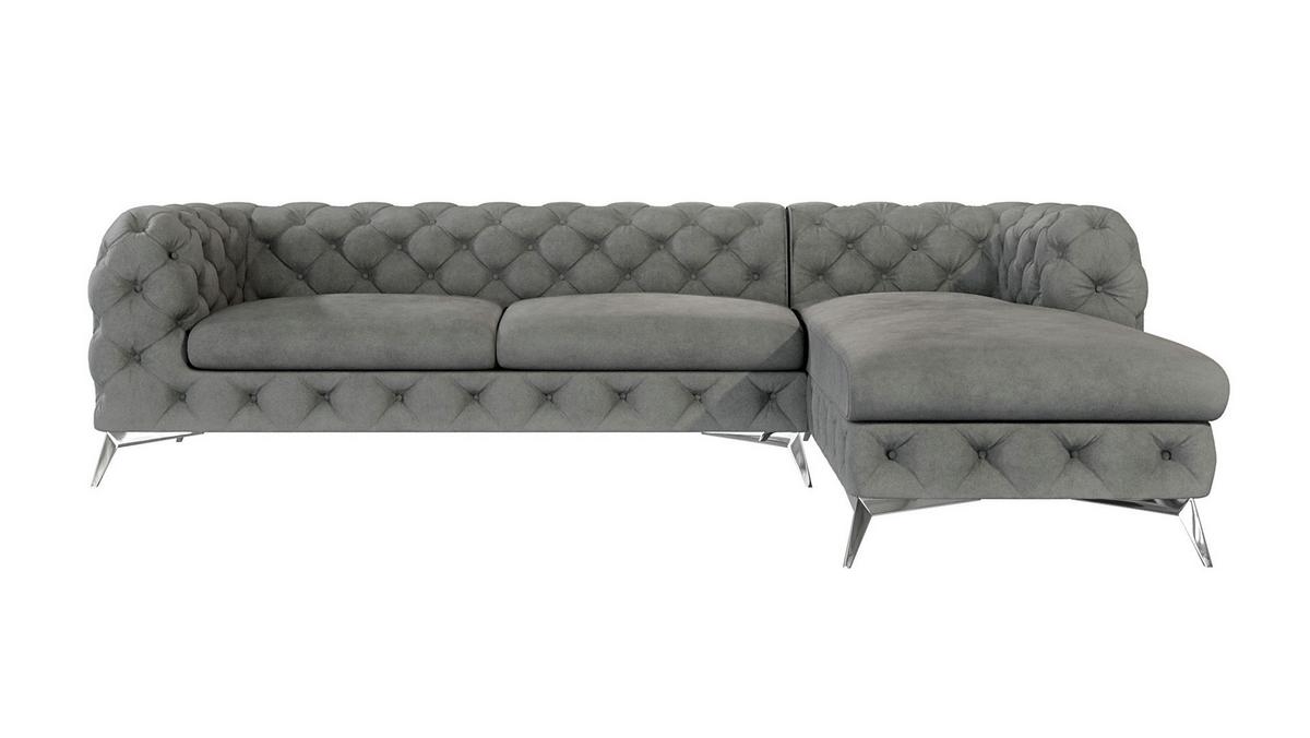 ECKSOFA Chesterfield Laura Grau Samt - Silberfarben/Grau, Holz/Textil (305/200cm) - S-Style Möbel