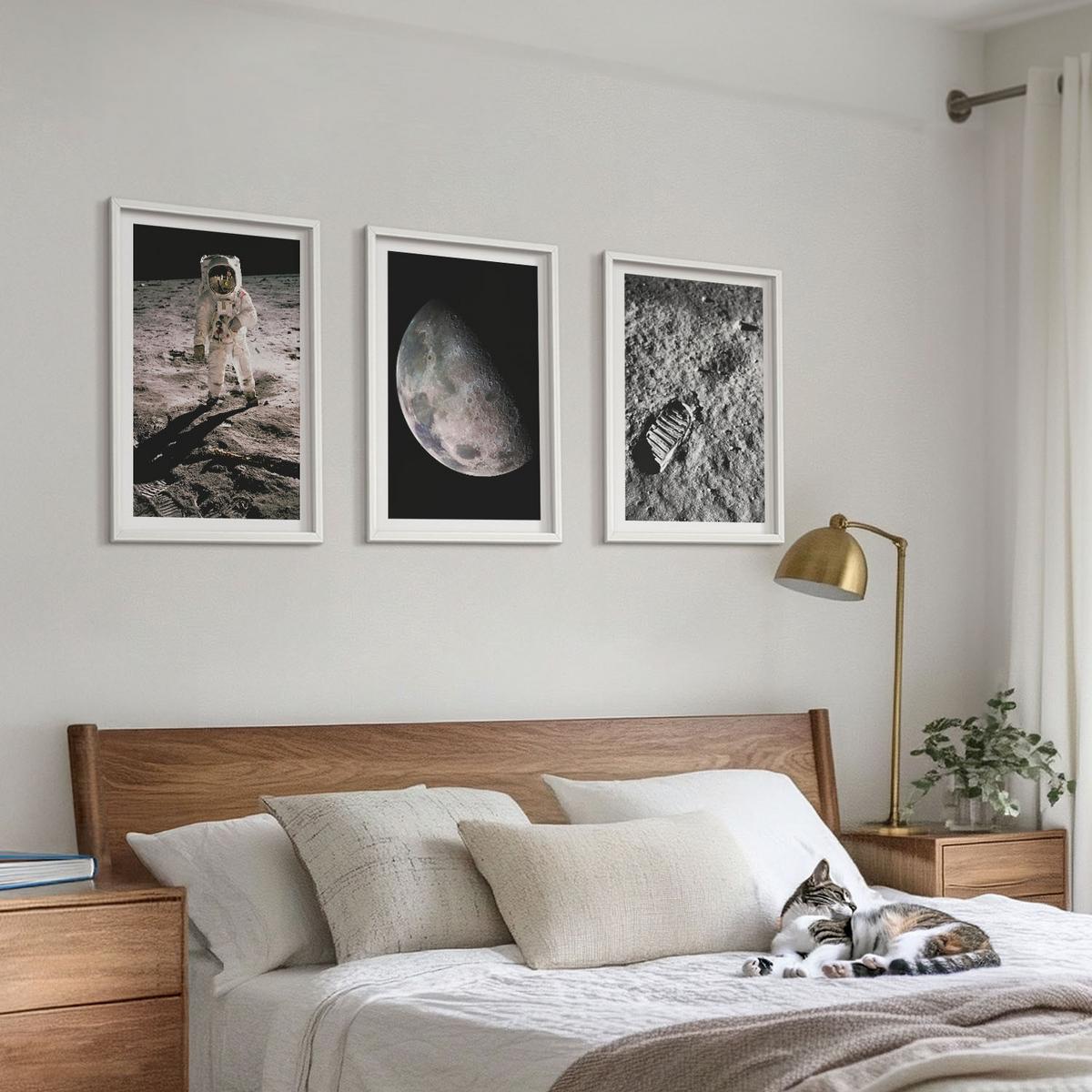 BILDER SET 3er Set - 40x60 cm Weißer Rahmen - Astronautenfoto vom Mond - Weiß, Kunststoff (40/60cm) - TULUP