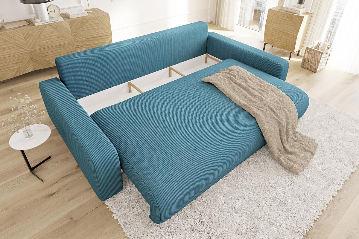 BIGSOFA Emma Türkis Cord - Türkis/Schwarz, Holz/Kunststoff (234/78/122cm) - S-Style Möbel
