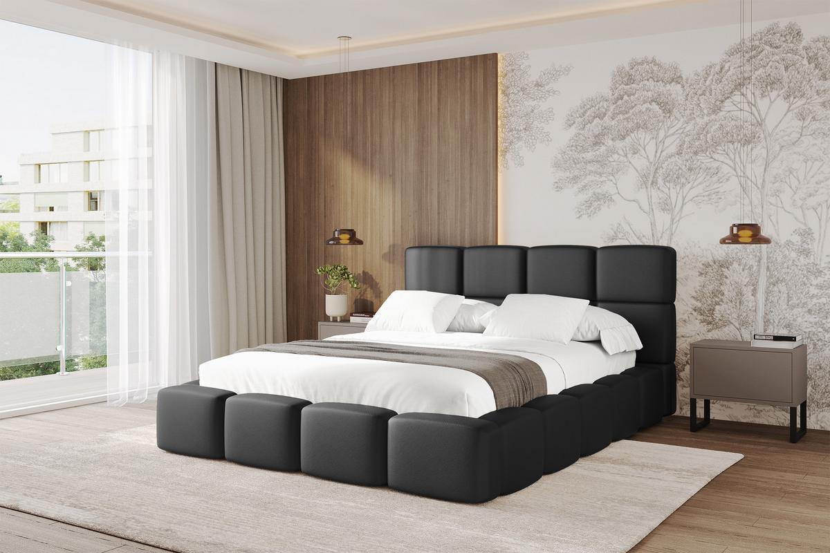 POLSTERBETT mit Bettkasten und Lattenrost, Bett mit Kopfteil, Boxbett ohne Matratze, Doppelbett mit Stauraum - NATA 120x200 Schwarz - Schwarz, Holzwerkstoff/Textil (120/200cm) - ALTDECOR