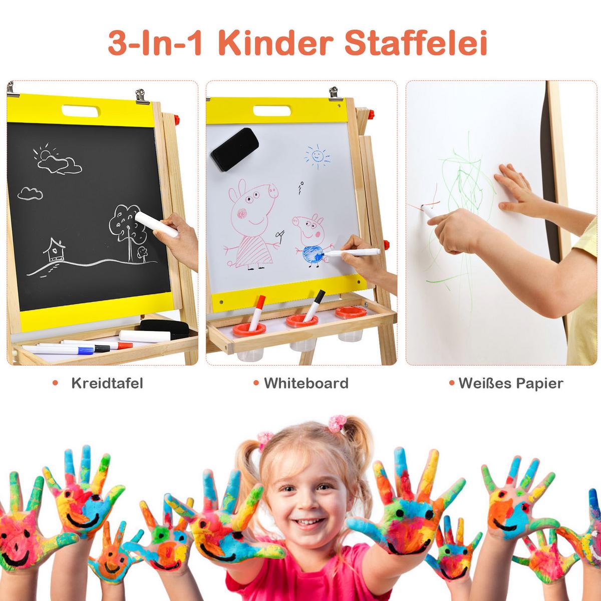 KINDERSTAFFELEI Gelb - Gelb, Holz (53.5/104/50.5cm) - COSTWAY