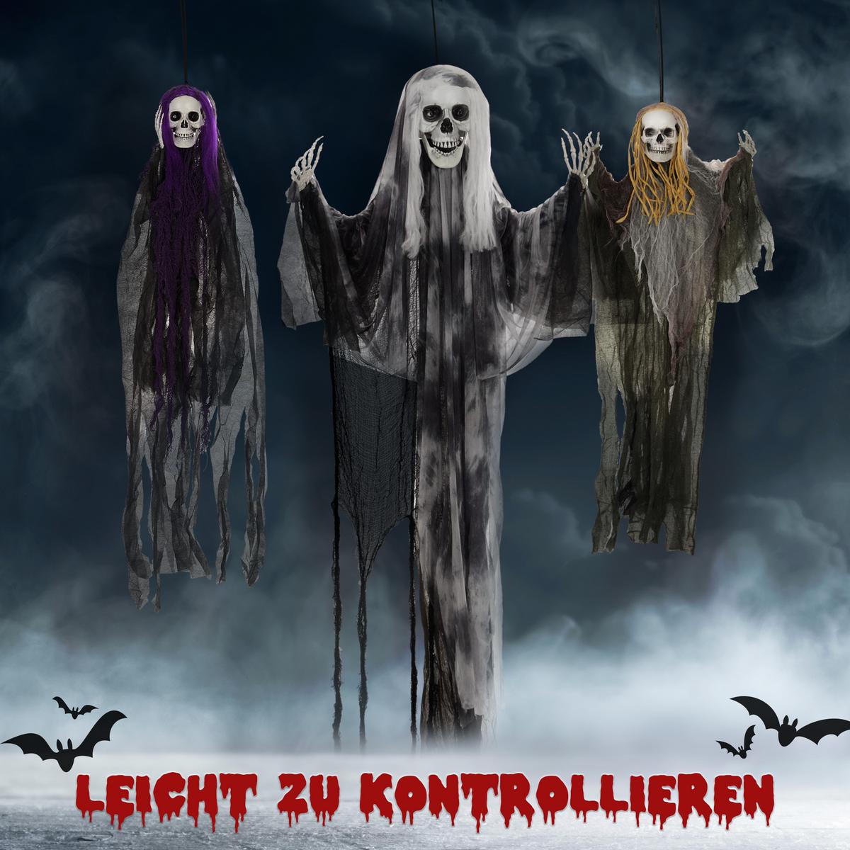 HALLOWEEN DECORATIONS 90/110/200cm Hängendes Skelett mit verstellbare Arme - Multicolor, Kunststoff (17/200/60cm) - HOMCOM