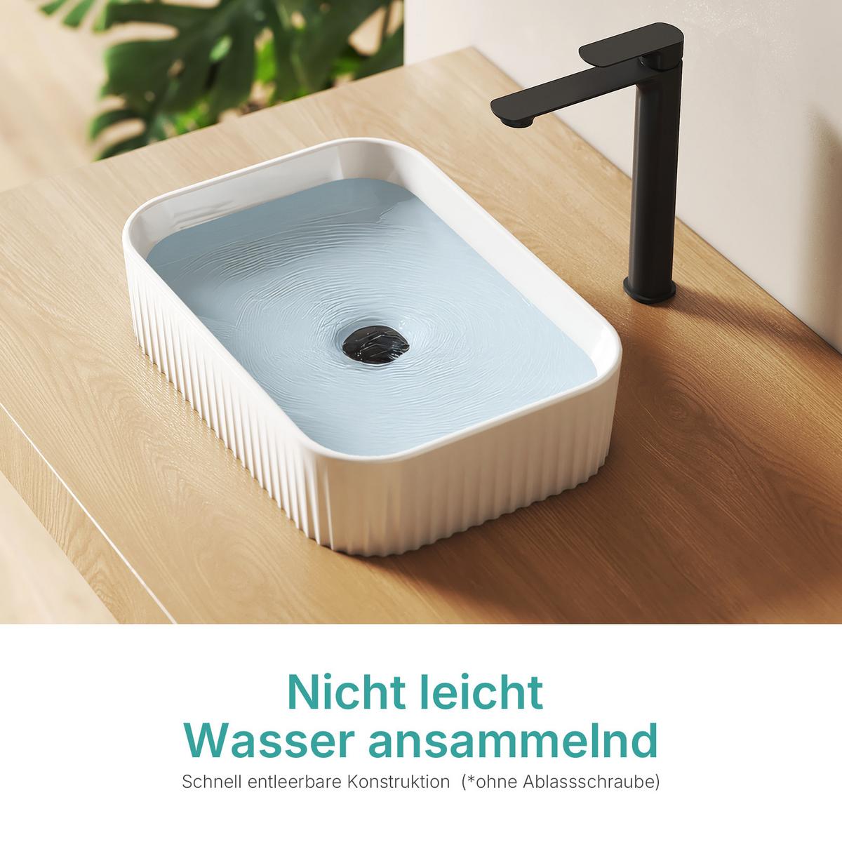 WASCHBECKEN mit Vertikale Rillen Abgerundete Ecken 45 / 32 / 11 cm - Weiß, Keramik (45/11/32cm) - EMKE