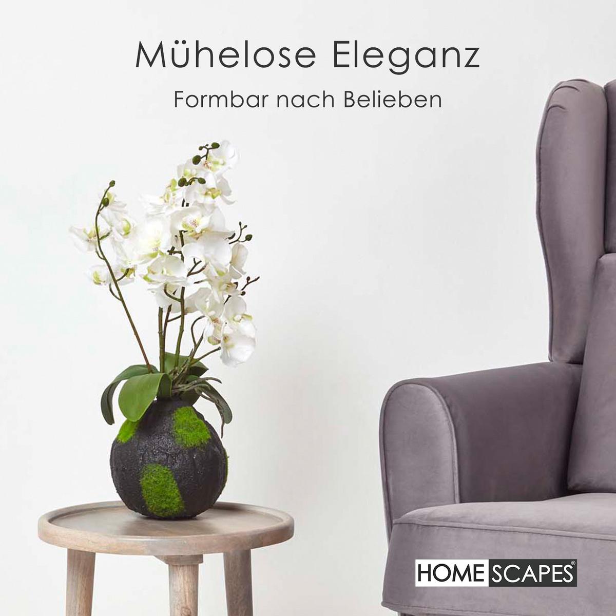 KUNSTBLUME Orchidee weiß mit Moos-Sockel, 60 cm - Weiß, Kunststoff (60cm) - Homescapes