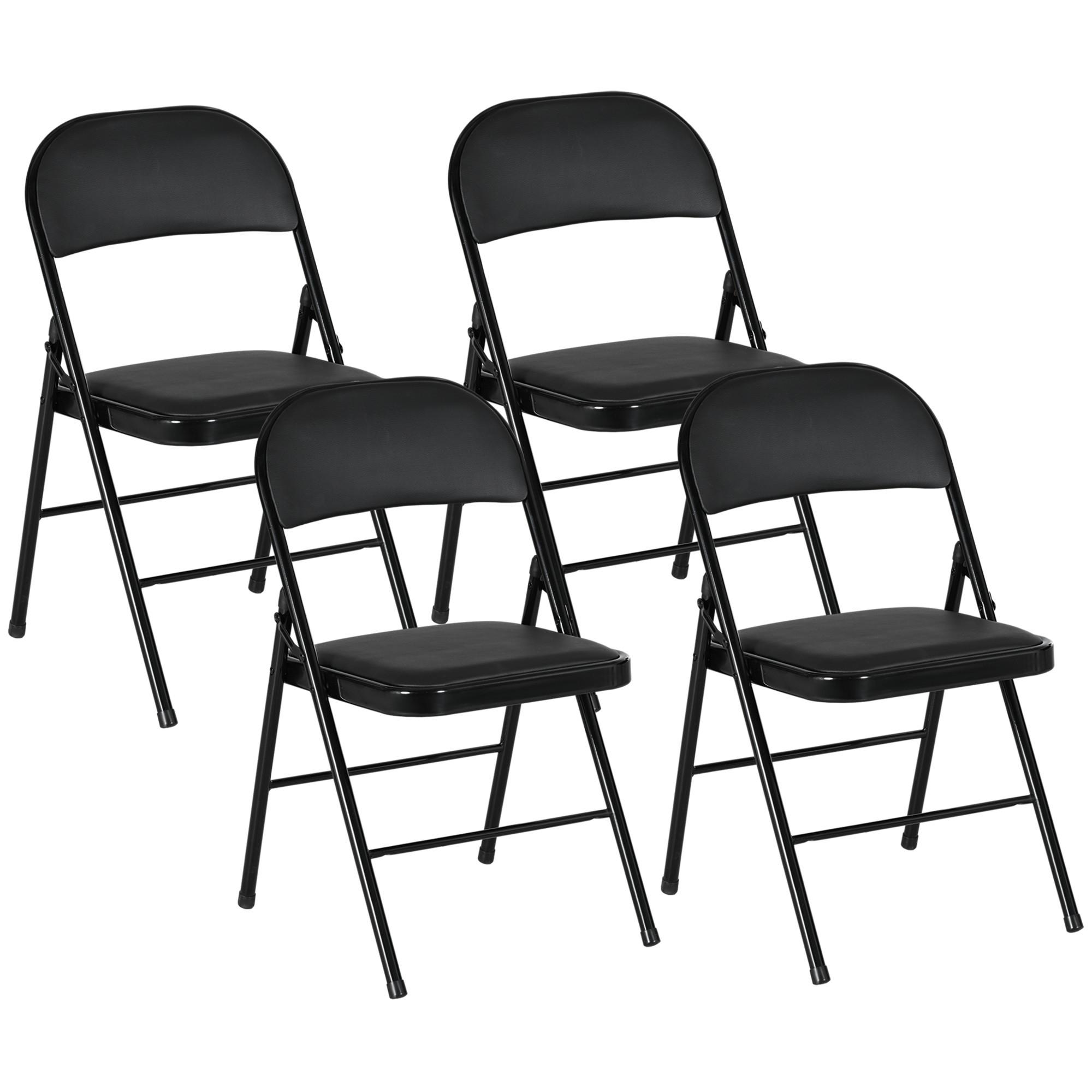 4ER-SET Klappstühle Tragbare Bürostuhl mit Kissen Stahlbeine Kunstleder, Schwarz - Schwarz, Metall (46/78/45cm) - HOMCOM