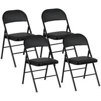 4ER-SET Klappstühle Tragbare Bürostuhl mit Kissen Stahlbeine Kunstleder, Schwarz - Schwarz, Metall (46/78/45cm) - HOMCOM