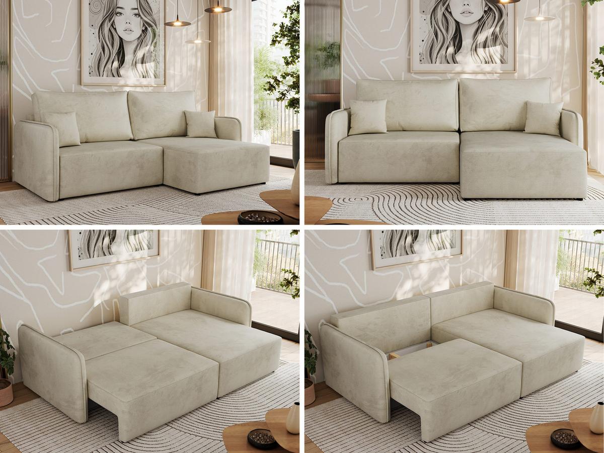 ECKSCHLAFSOFA MESTO L Beige Velvet - rechts - Beige/Schwarz, Kunststoff/Textil (147/227cm) - MKS