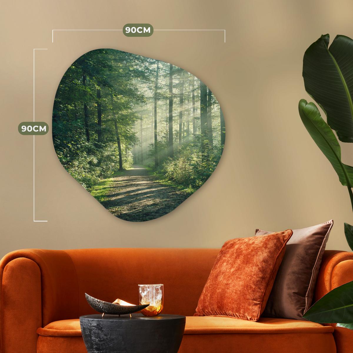 WANDBILD Wald - Weg - Sonne - Bäume - Grün - Natur Room Decor 90x90 cm - Waldgrün, Kunststoff (90/90cm) - MuchoWow