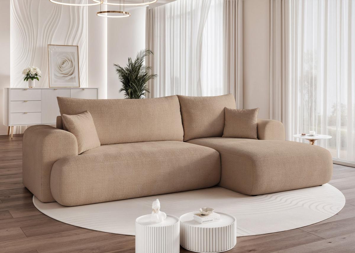 ECKSOFA BLOOM Rechts mit Schlaffunktion und Bettkasten Beige - Beige, Kunststoff/Textil (263/150cm) - Idohome