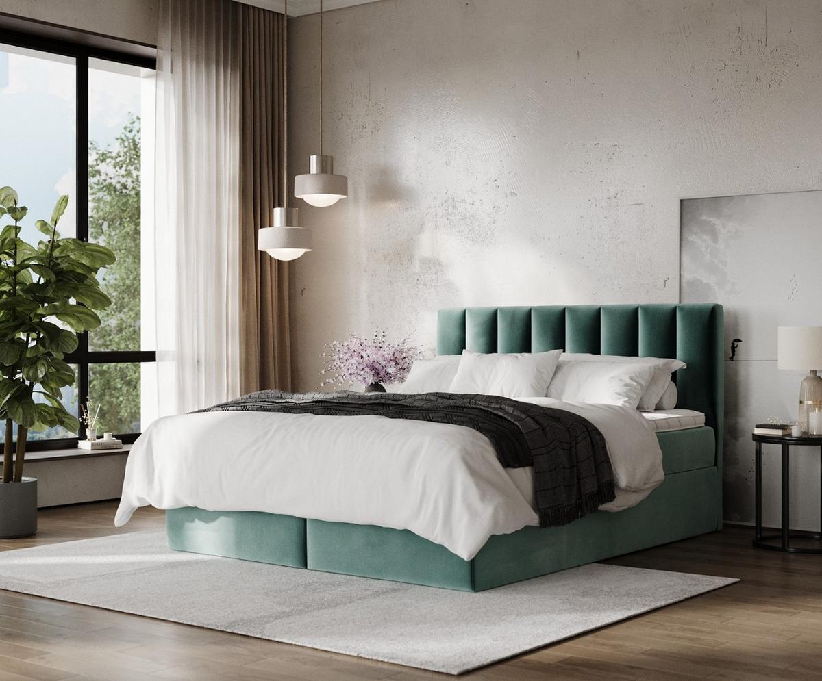BOXBETT Lusso 160/200 cm Türkis im Kronos Stoff - Türkis/Schwarz, Holz/Holzwerkstoff (160/200cm) - AltaBeds