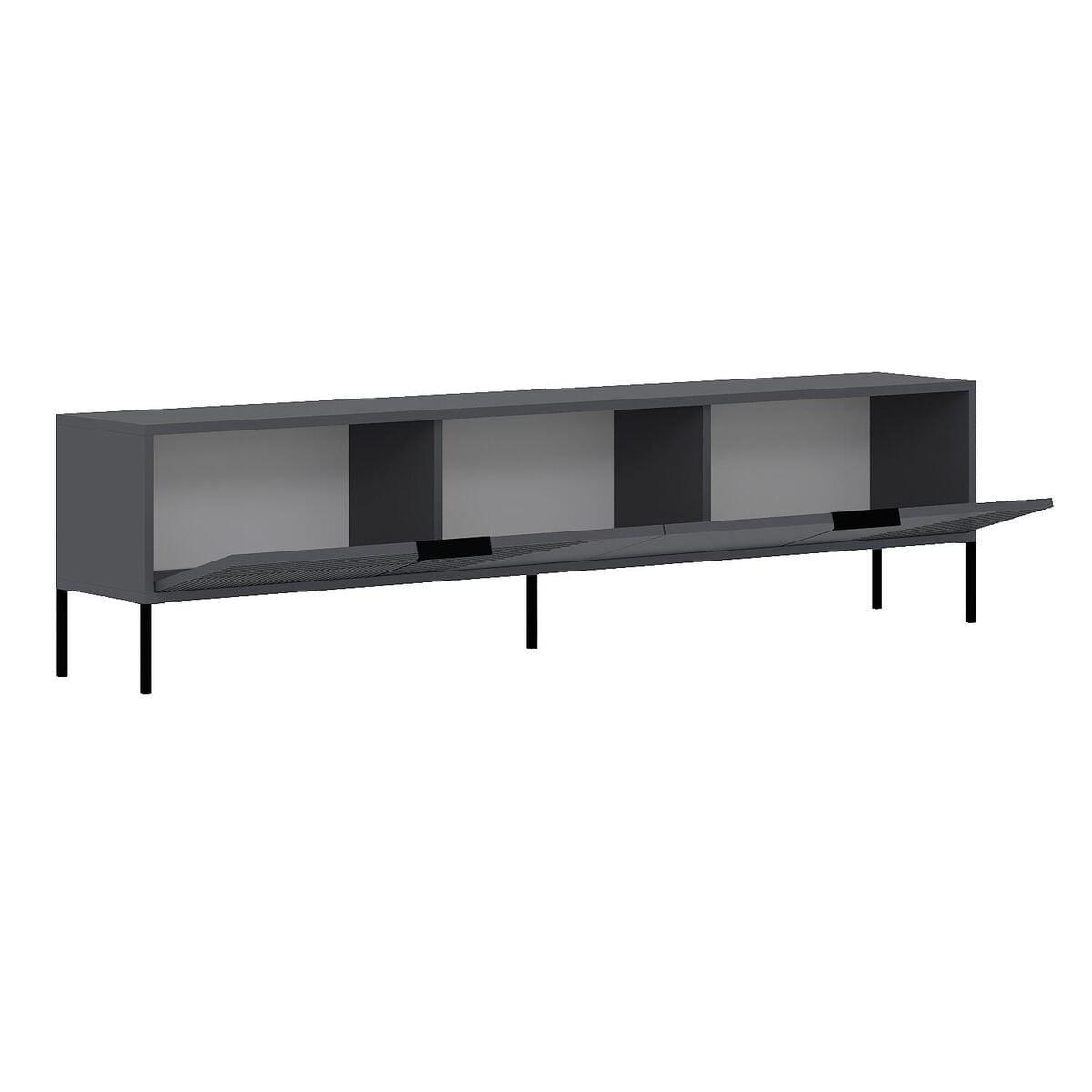 TV-MÖBEL auf Füßen mit 2 klappbaren, gerippten Türen 30/180/45 cm - Anthrazit, Holzwerkstoff (30/45/36cm) - Calicosy