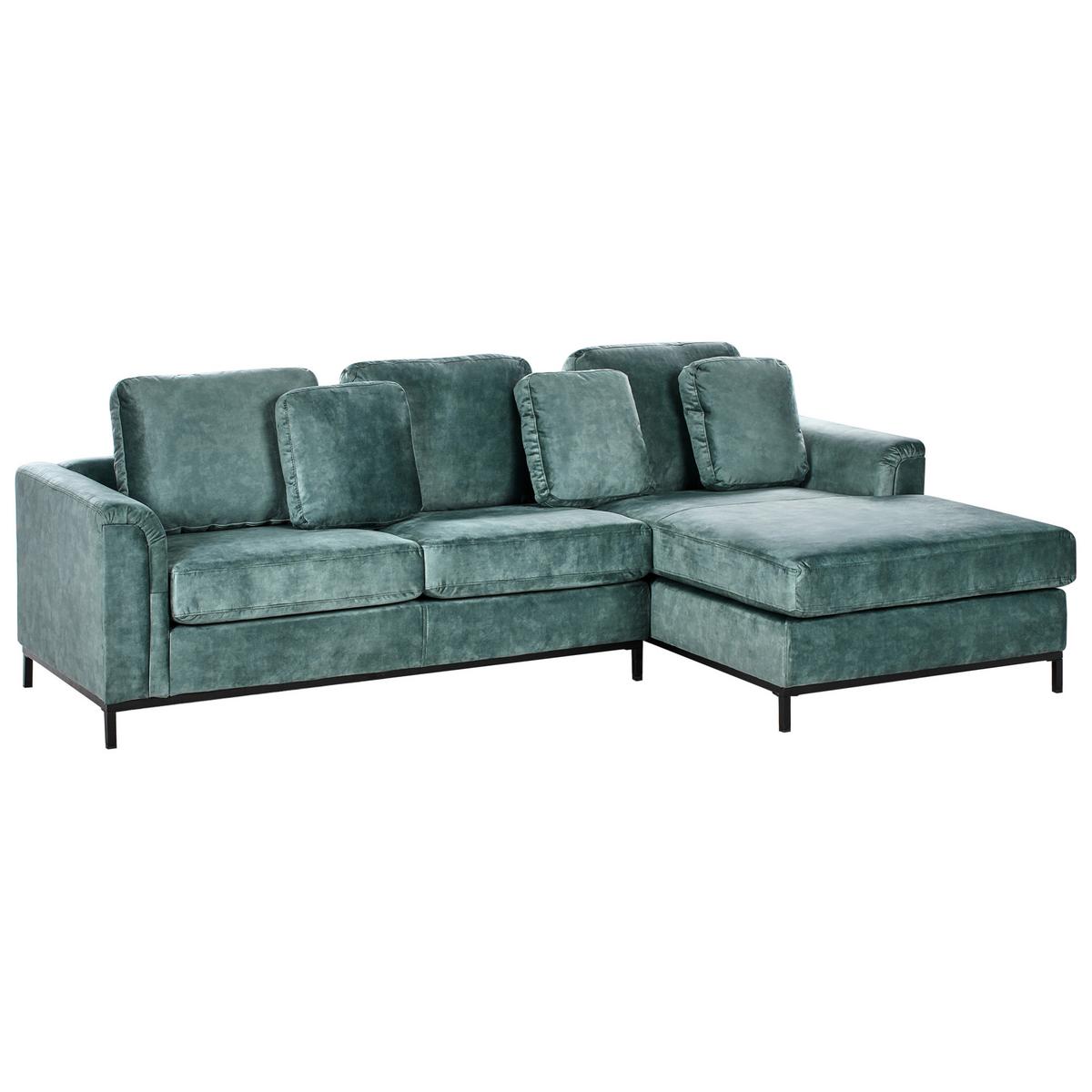 ECKSOFA 4-Sitzer Samtstoff Blaugrün linksseitig Oslo - Blau/Jadegrün, Textil (270/151cm) - Beliani