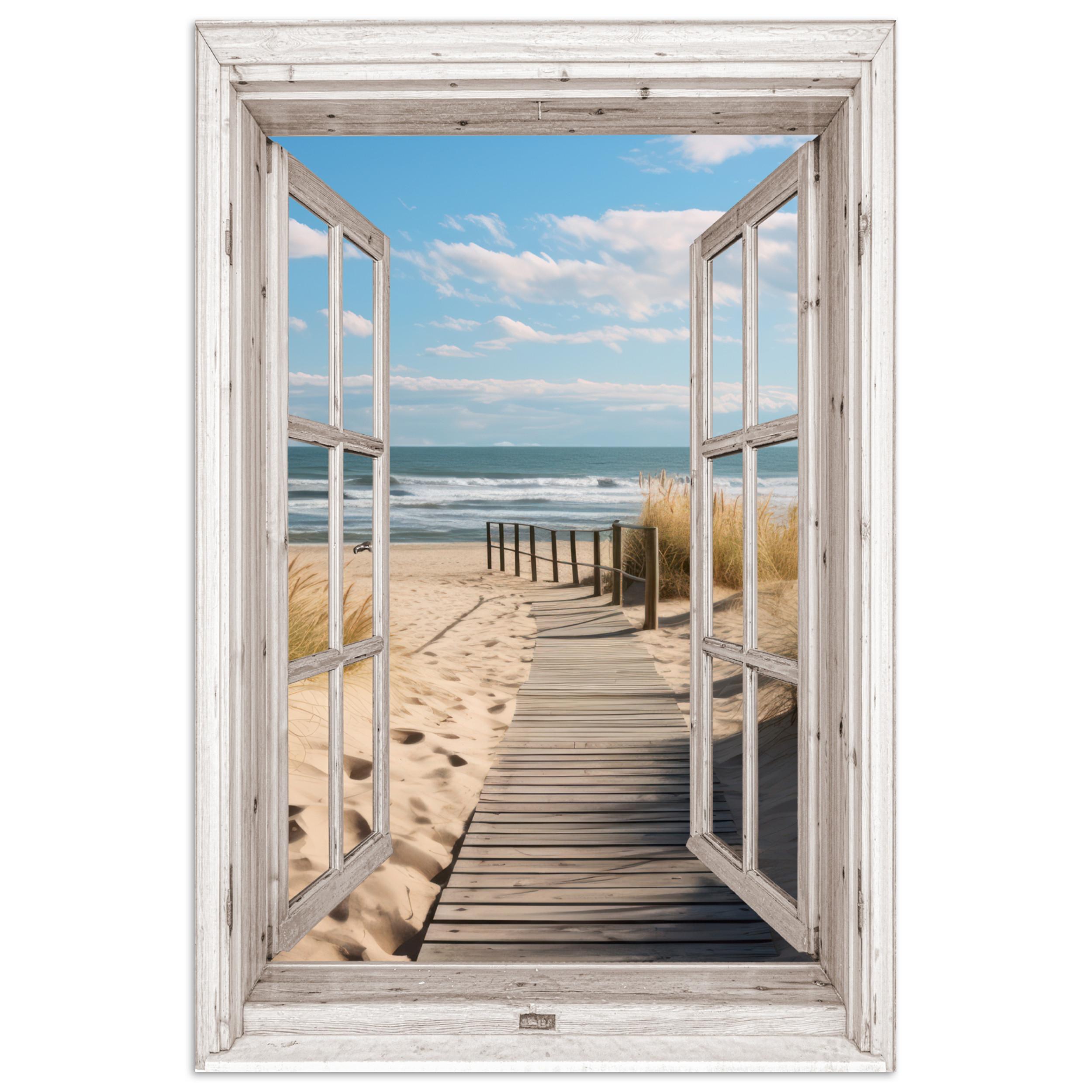 POSTER Fenster - Meer - Küste - Natur - Ausblick - Strand - Wattenmeer Wandbild Schlafzimmer 80x120 cm - Beige, Papier (80/120/0.1cm) - MuchoWow