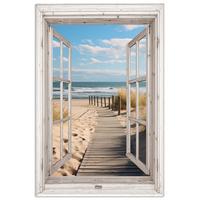 POSTER Fenster - Meer - Küste - Natur - Ausblick - Strand - Wattenmeer Room Decor 20x30 cm - Beige, Papier (20/30/0.1cm) - MuchoWow