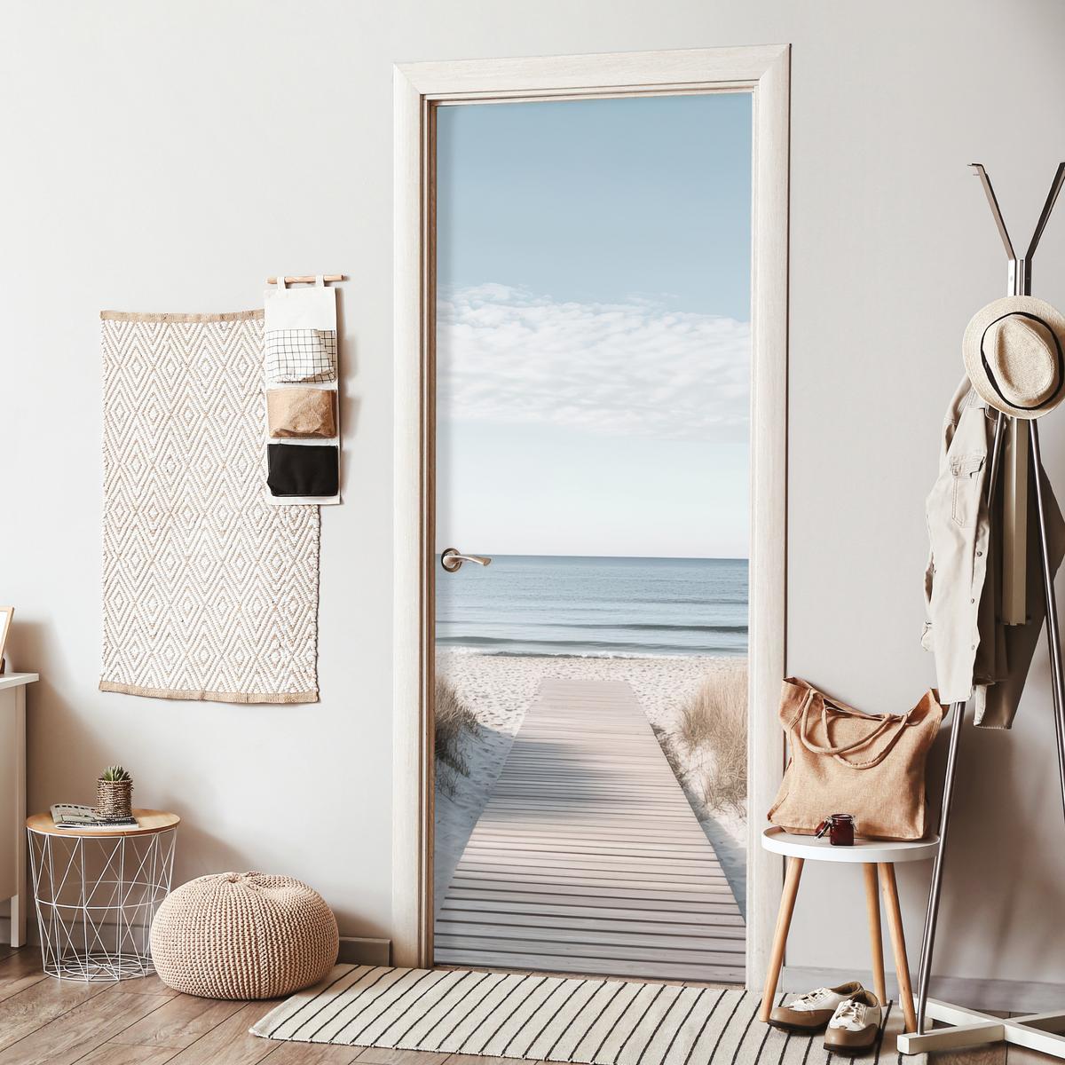 TÜRAUFKLEBER Pfad - Strand - Dünen - Natur 90x235 cm - Türtapete - Hellgrau, Kunststoff (90/0.1cm) - MuchoWow