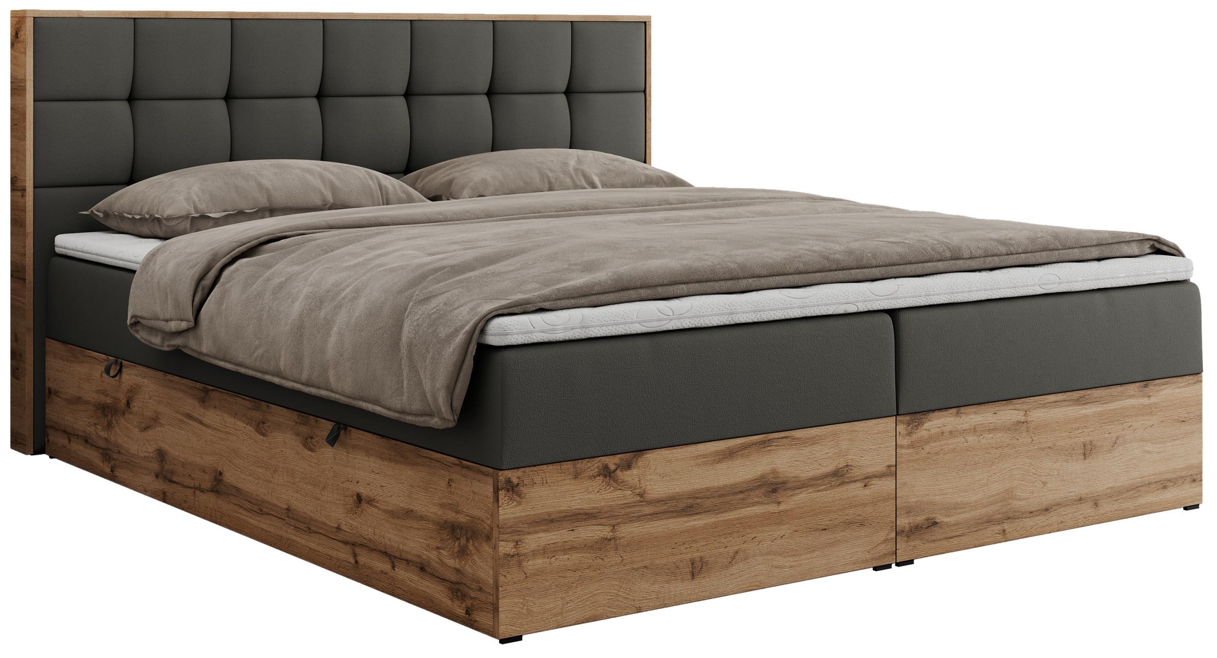BOXBETT ALBERO 1 - 160/200 Dunkelgrau Kunstleder - H4 - Dunkelgrau, Holz/Textil (160/200cm) - MKS